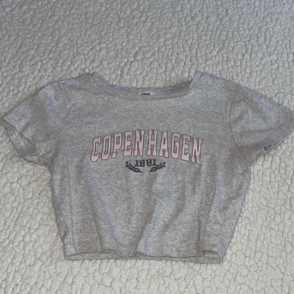 Garage Gray Crop Top with Pink Lettering